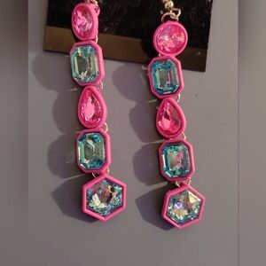Pink and Blue Gemstone Earrings